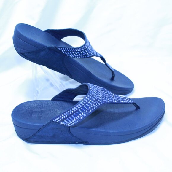 FitFlop Size 9 Navy Blue INCASTONE Wedge Comfort Toe Post Thong Sandals - Picture 3 of 13